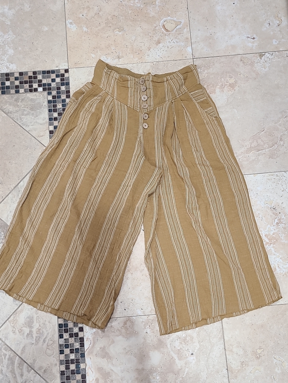 Free People Wide-Leg Striped Culotte Pants in Mustard and Cream